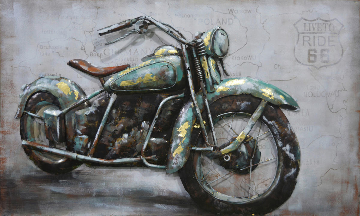 METALLBILD Fahrzeuge 120/70 cm  - Goldfarben/Olivgrün, Trend, Metall (120/70cm) - Monee