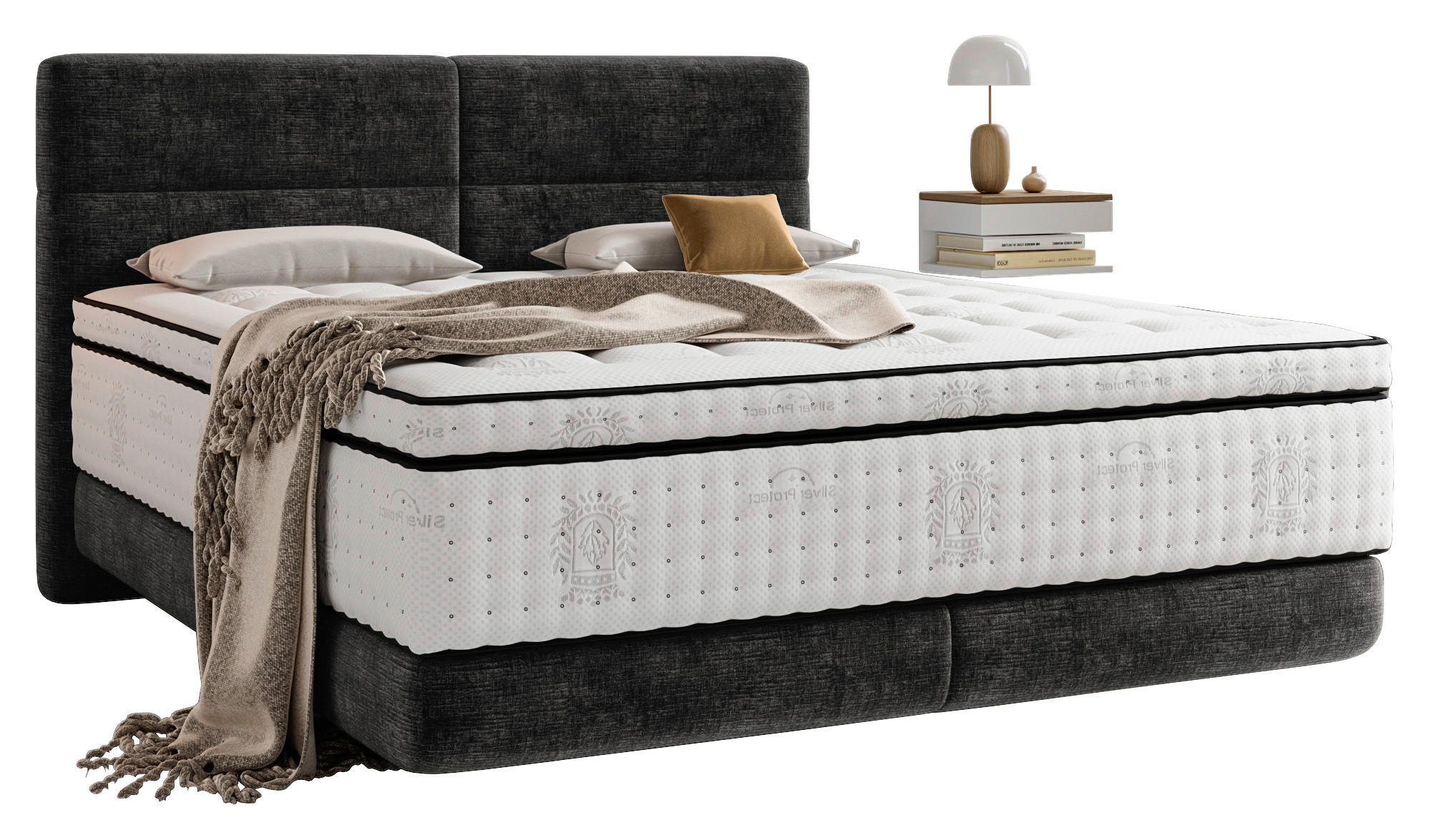 BOXSPRINGBETT 140/200 cm,  in Schwarz, Matratze, Topper, H3 + H3 = fest  - Schwarz/Olivgrün, KONVENTIONELL, Holz/Textil (140/200cm) - Esposa