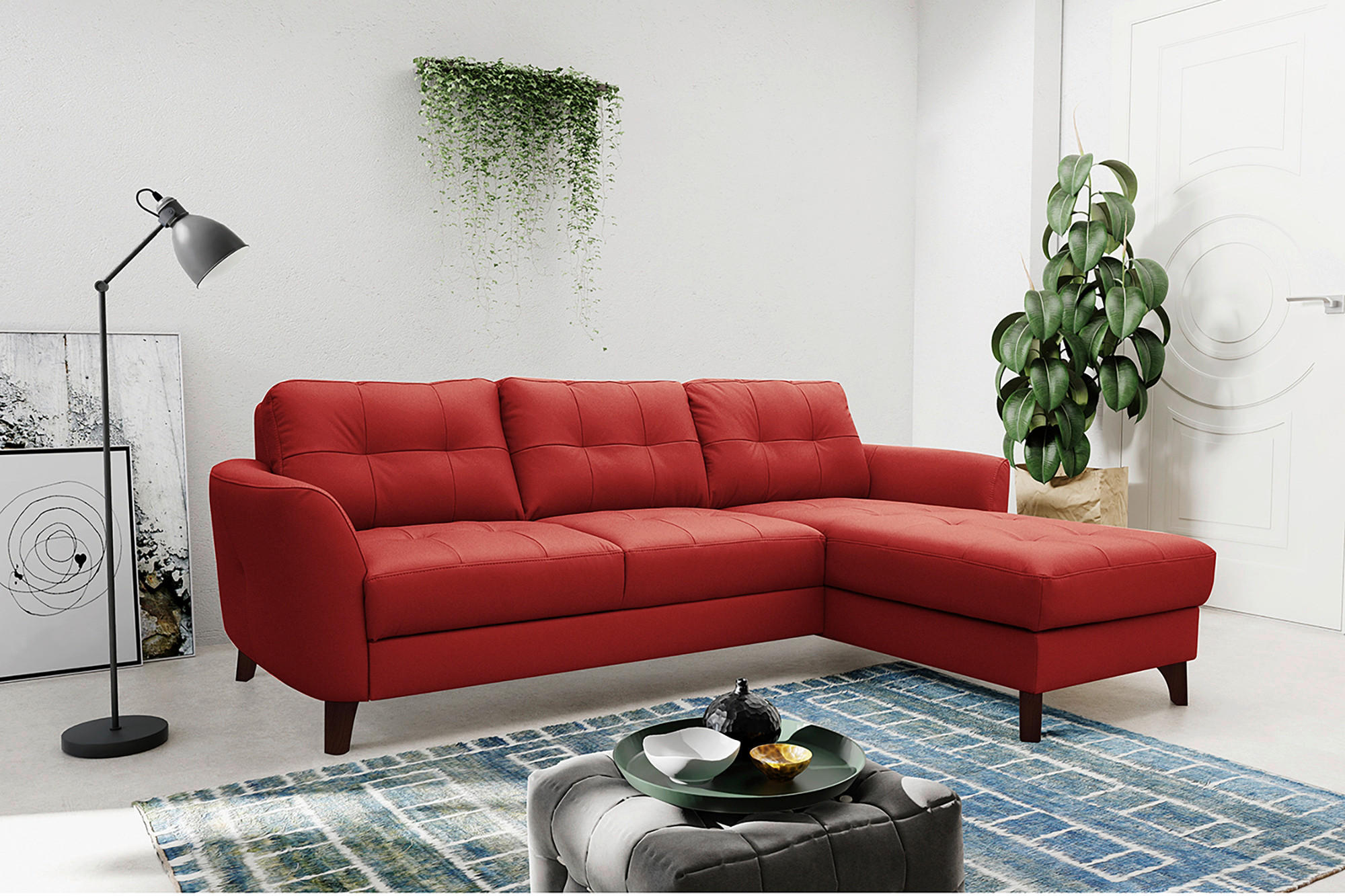 ECKSOFA in Lederlook Echtleder Rot  - Buchefarben/Rot, Design, Leder/Holz (238/168cm) - Livetastic