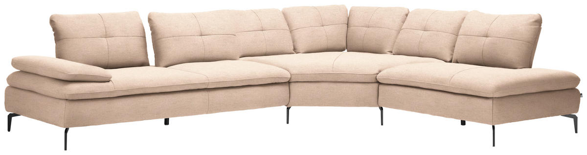 ECKSOFA in Flachgewebe Hellbraun  - Hellbraun/Schwarz, Design, Textil/Metall (344/271cm) - Chilliano