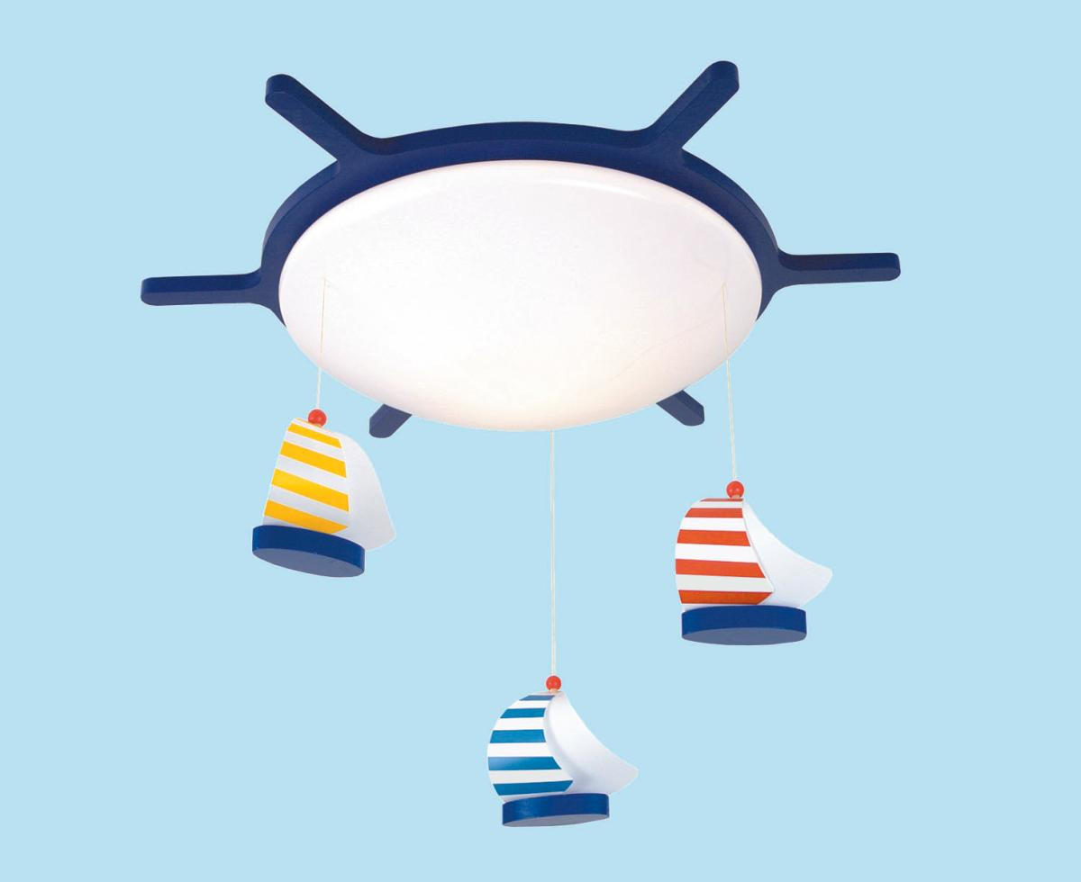 KINDERDECKENLEUCHTE Segelboote 53/53/10 cm   - Blau/Weiß, Trend, Holzwerkstoff/Kunststoff (53/53/10cm)