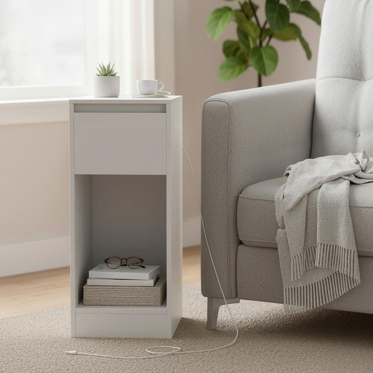 NACHTSCHRANK 25/59,5/30 cm  - Weiß, KONVENTIONELL, Holzwerkstoff (25/59,5/30cm) - Boxxx