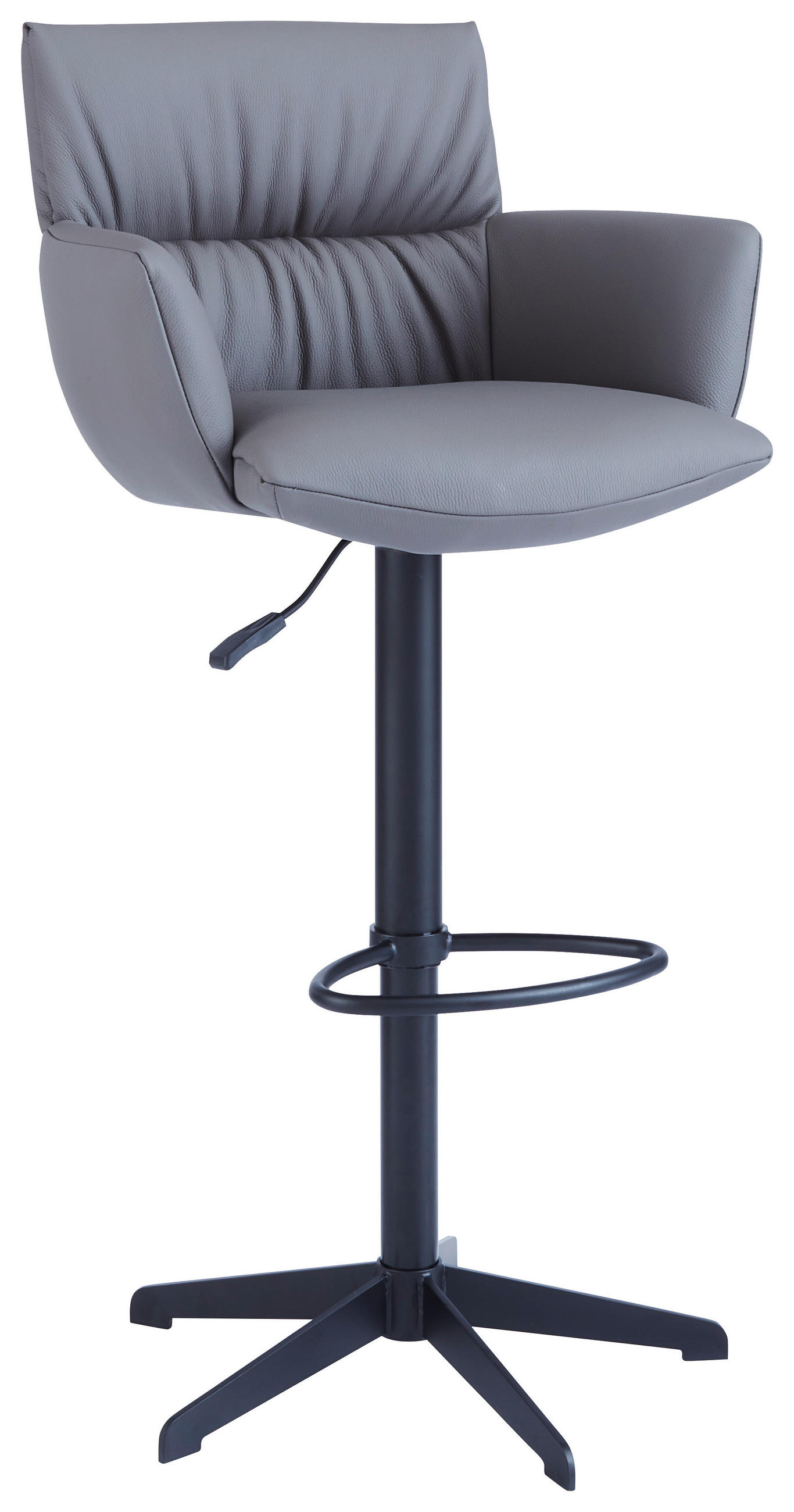 BARHOCKER Echtleder Anthrazit, Schwarz Eisen Lederauswahl, Stoffauswahl, Sitzfläche 360° drehbar, automatische Rückholfunktion  - Anthrazit/Schwarz, Design, Leder/Metall (58/88-112/58cm) - Dieter Knoll