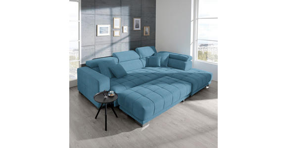 ECKSOFA  in Mikrofaser Pastellblau  301/207 cm  - Chromfarben/Pastellblau, Design, Textil/Metall (301/207cm) - Xora