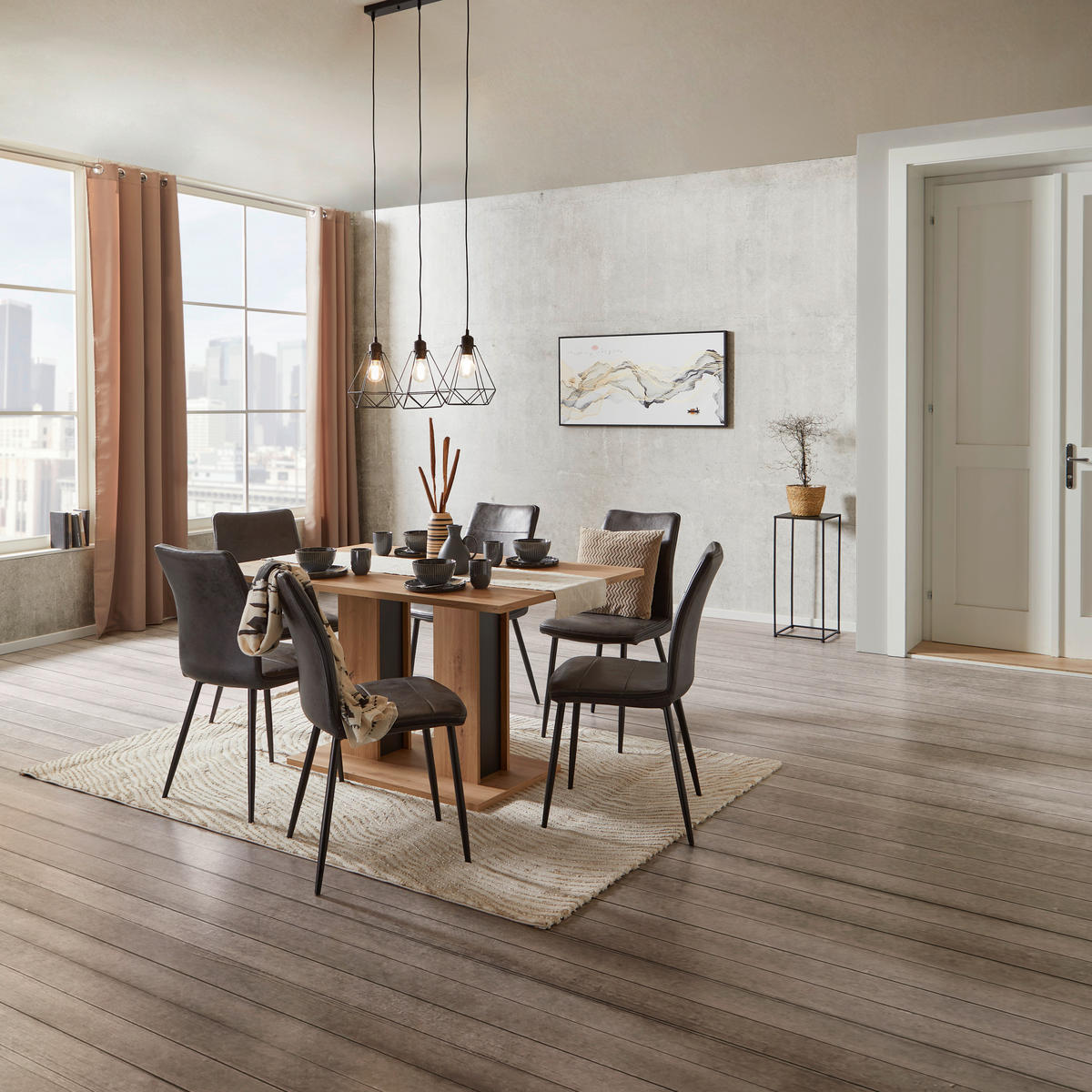 ESSTISCH rechteckig Eiche Artisan  - Schwarz/Eiche Artisan, KONVENTIONELL, Holzwerkstoff (138/74/90cm) - home24