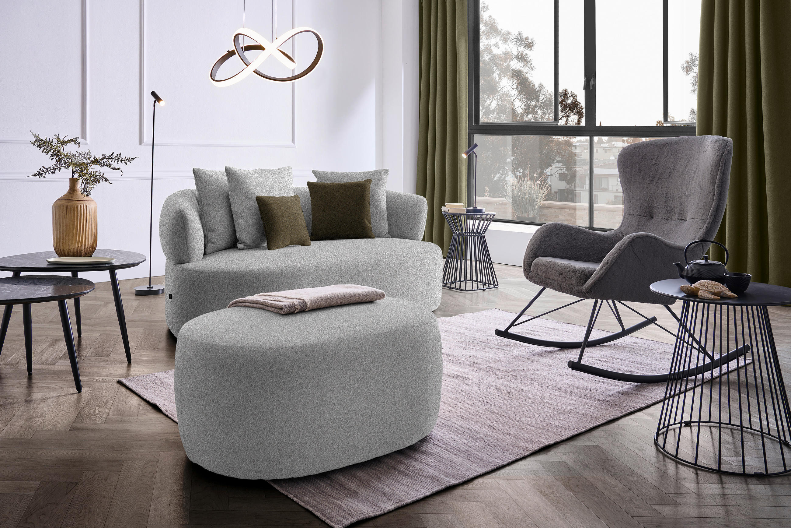 2-SITZER-SOFA in Bouclé Taupe  - Taupe/Schwarz, MODERN, Kunststoff/Textil (177/86/105cm) - Hom`in