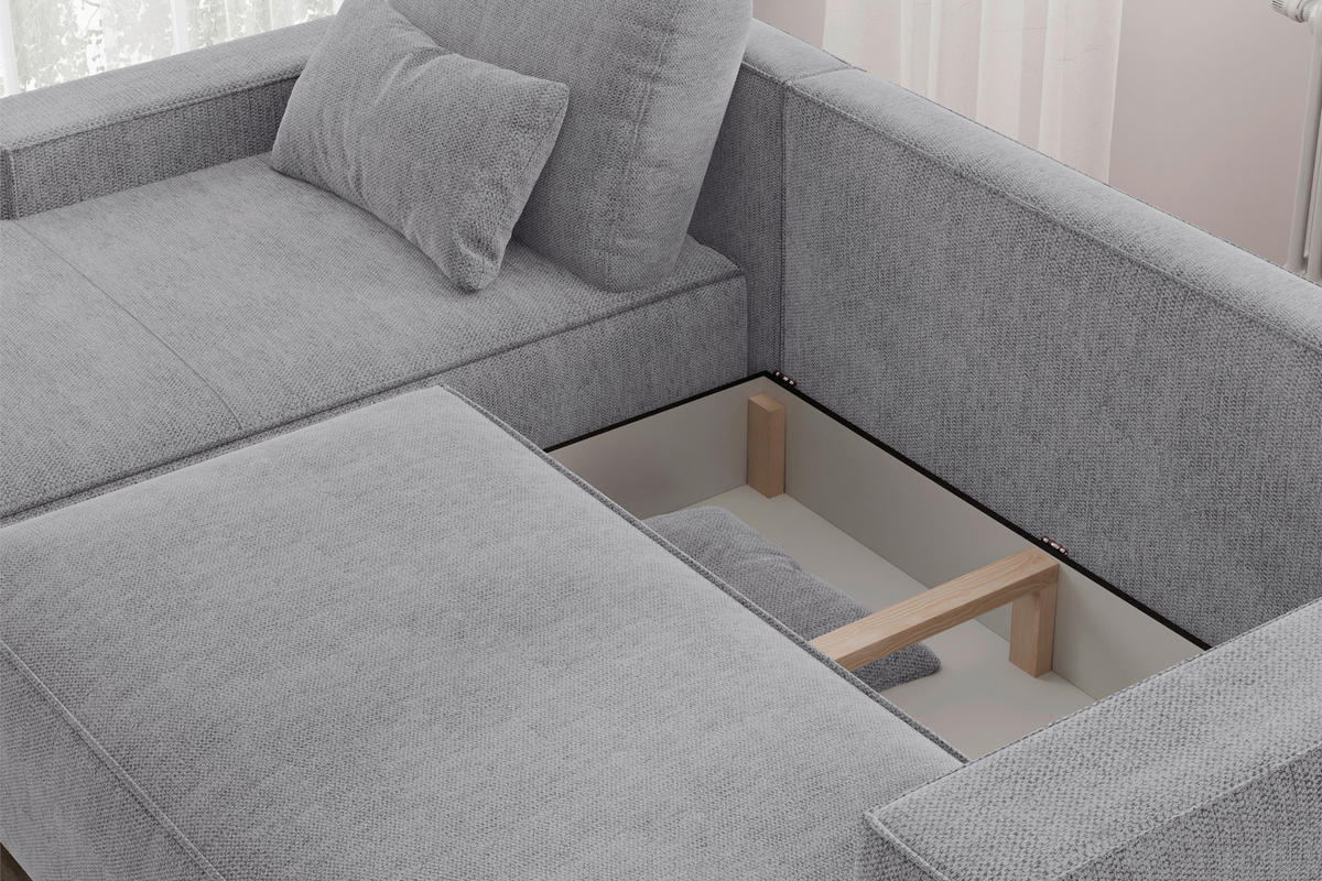 ECKSCHLAFSOFA  mit Rücken echt Chenille Graubraun  - Graubraun/Schwarz, MODERN, Kunststoff/Textil (154/247cm) - Livetastic