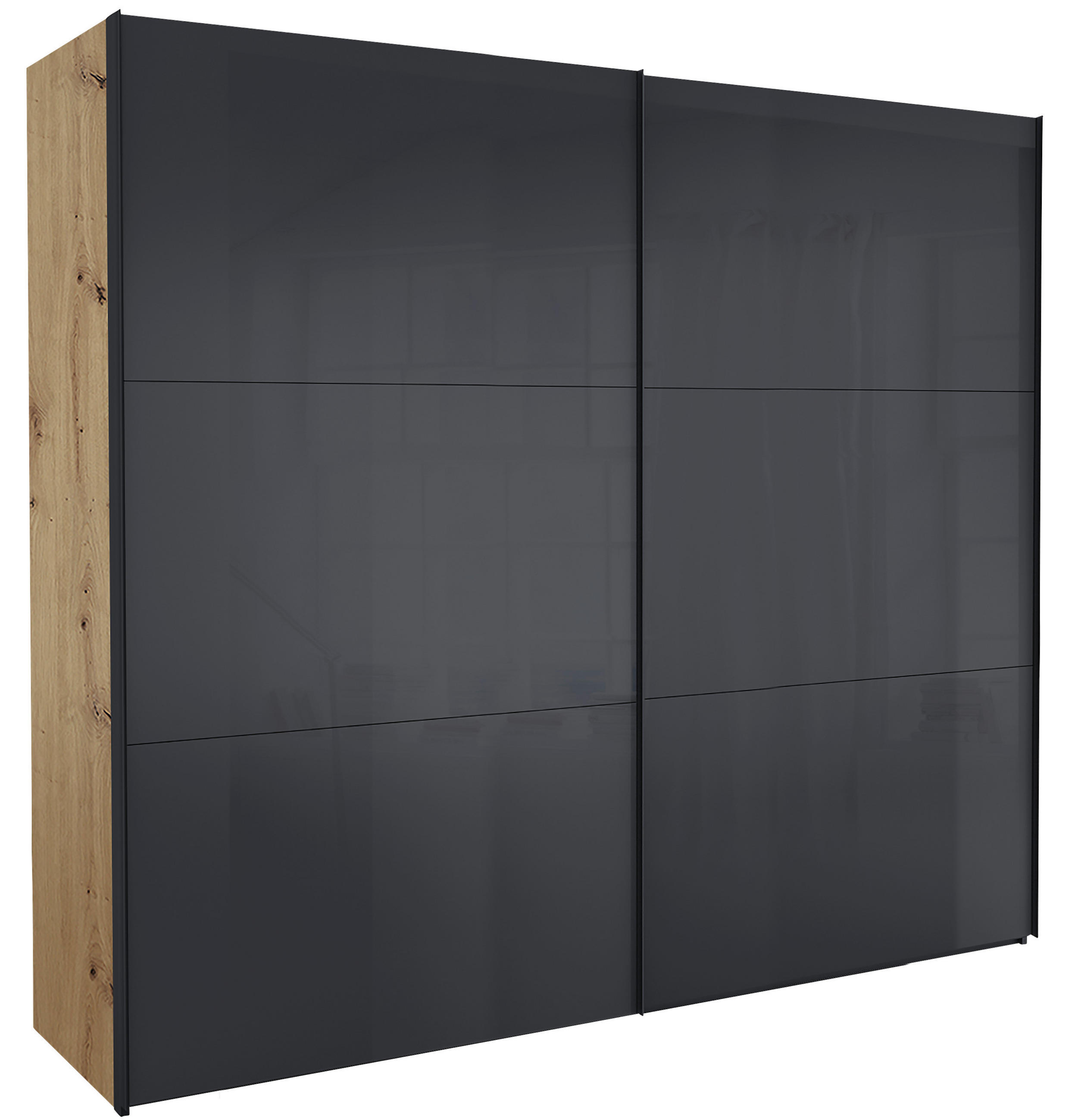 SCHWEBETÜRENSCHRANK 250/216/68 cm 2-türig - Dunkelgrau/Schwarz, KONVENTIONELL, Glas/Holzwerkstoff (250/216/68cm) - Hom`in