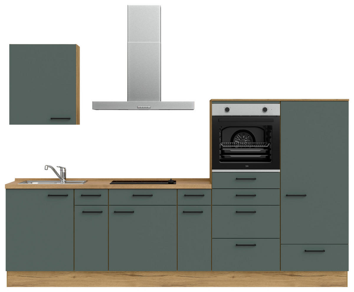 KÜCHENLEERBLOCK 300 cm   in Eichefarben, Dunkelgrün  - Dunkelgrün/Eichefarben, MODERN, Holzwerkstoff/Metall (300cm) - Nobilia