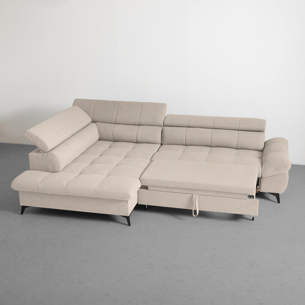 ECKSOFA in Chenille Beige  - Beige/Schwarz, Modern, Textil/Metall (201/296cm) - Livetastic
