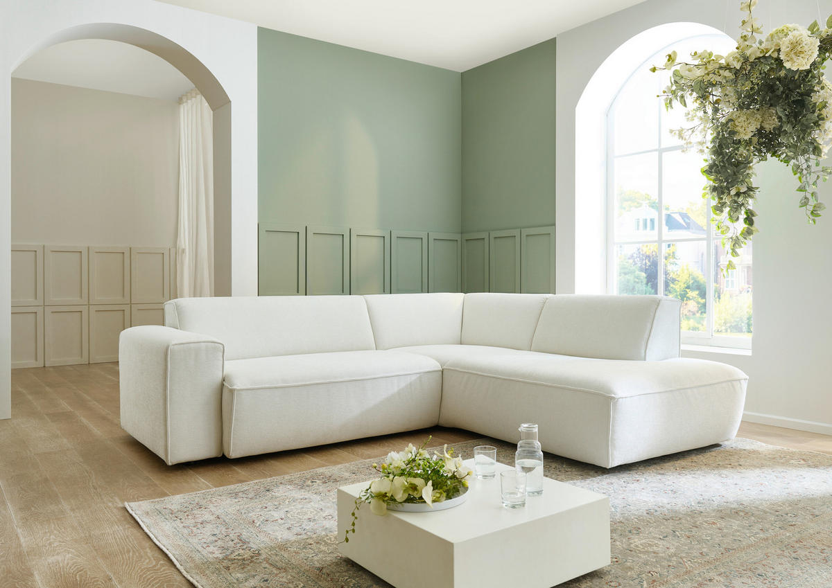 ECKSOFA in Flachgewebe Weiss  - Weiss/Schwarz, Konventionell, Kunststoff/Textil (254/227cm) - Carryhome