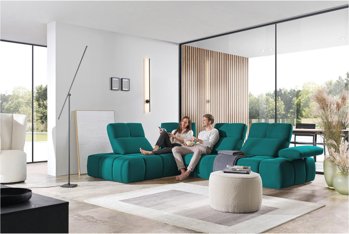 ECKSOFA  in Struktur Türkis  233/313 cm  - Türkis/Schwarz, Design, Kunststoff/Textil (233/313cm) - Belluti