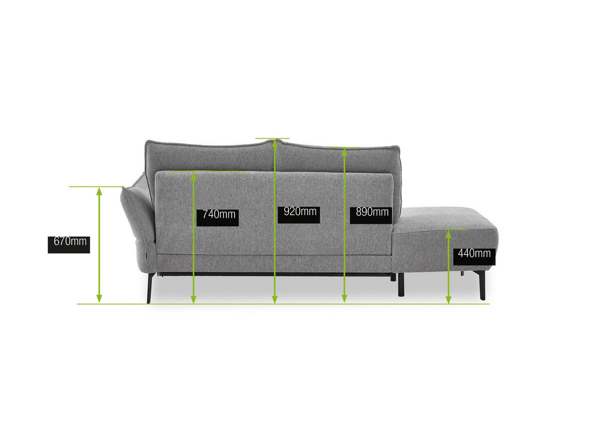 RÉCAMIERE Senfgelb Chenille  - Senfgelb/Schwarz, KONVENTIONELL, Textil/Metall (206/90/92cm) - Elegando