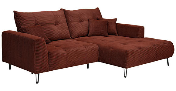 ECKSOFA in Cord Kupferfarben  - Schwarz/Kupferfarben, KONVENTIONELL, Textil/Metall (250/185cm) - Carryhome