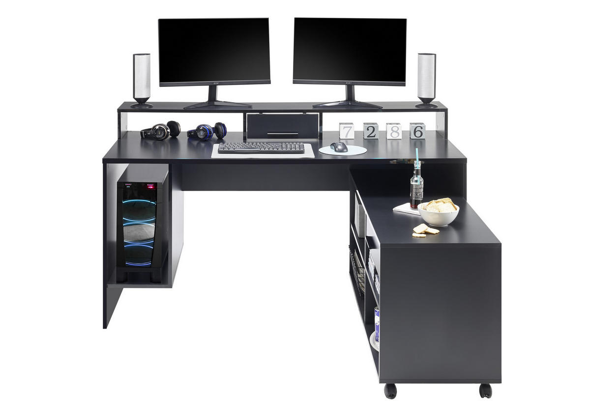 GAMINGTISCH 160/70/92 cm  in Schwarz  - Schwarz, LIFESTYLE, Holzwerkstoff/Kunststoff (160/70/92cm) - Livetastic