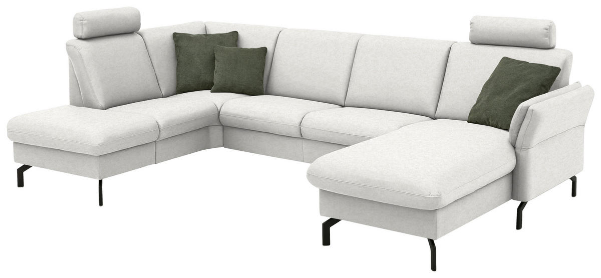 WOHNLANDSCHAFT Flachgewebe Alabasterfarben  - Alabasterfarben/Schwarz, Konventionell, Textil/Metall (190/307/170cm) - Beldomo Comfort