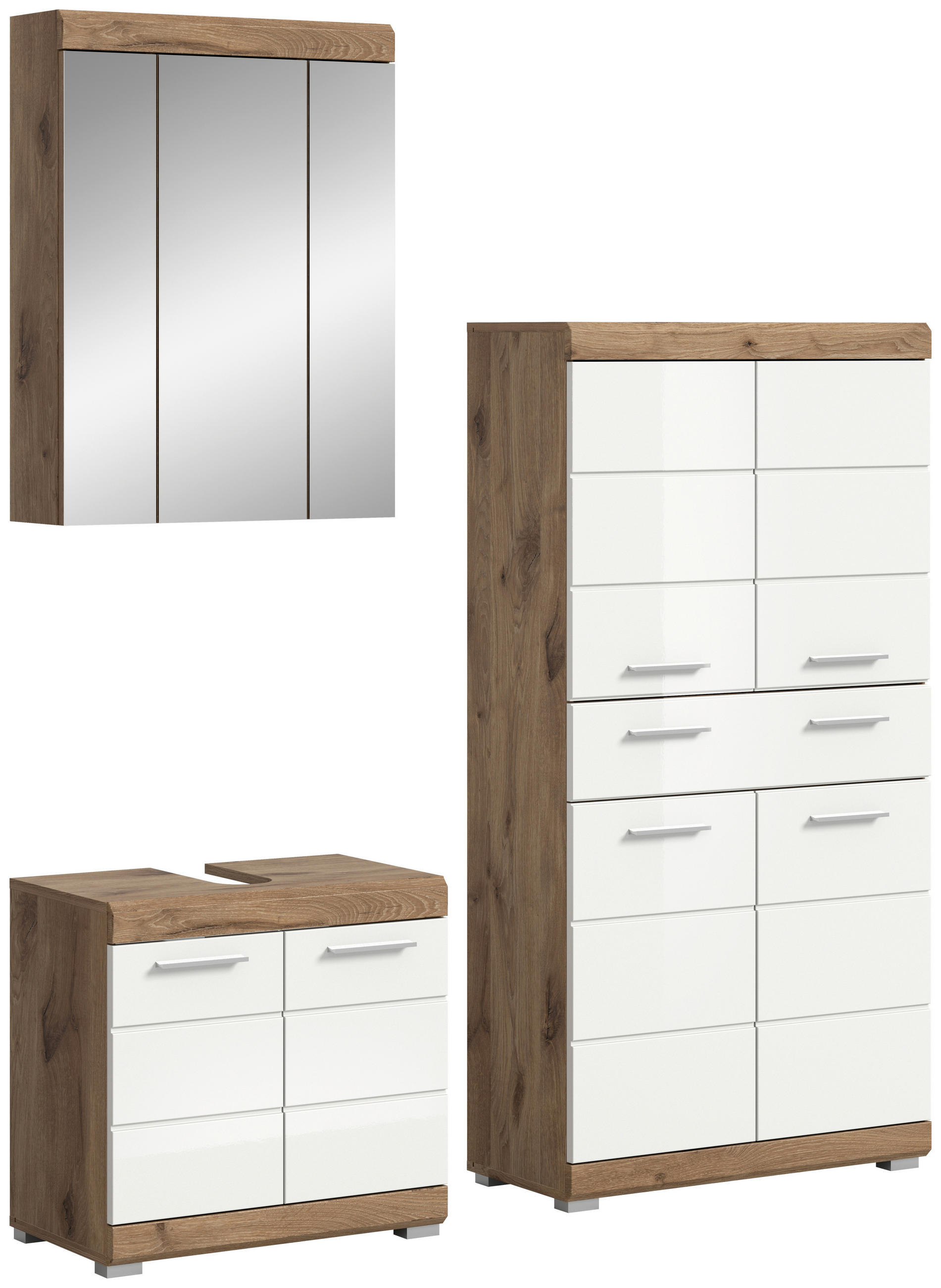 BADEZIMMER 3-teilig in 134 cm - Chromfarben/Eichefarben, MODERN, Glas/Holzwerkstoff (134cm) - MID.YOU