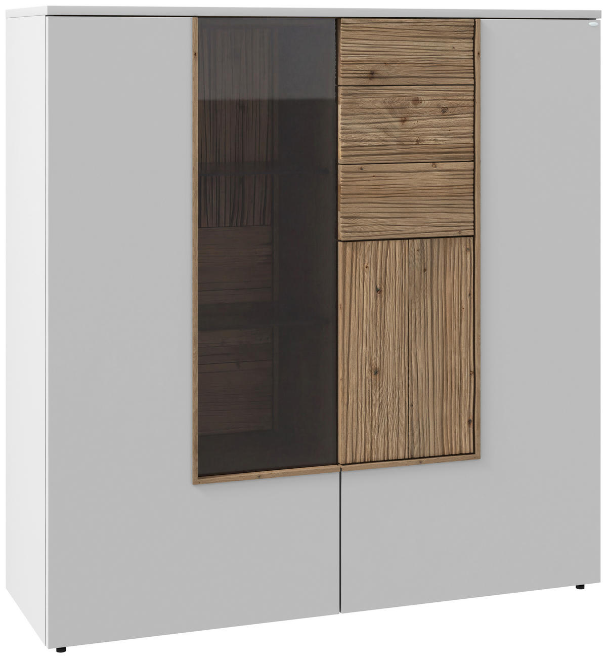 HIGHBOARD  127,9/132/42,9 cm  - Wildeiche/Weiß, Design, Glas/Holz (127,9/132/42,9cm) - Voglauer