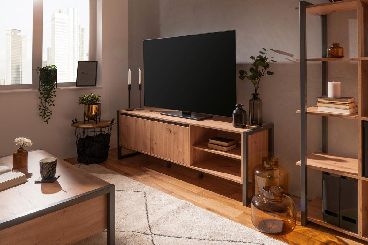 KOMODA POD TELEVIZI, antracitová, barvy dubu, 160/55/40 cm - barvy dubu/antracitová, Moderní, kompozitní dřevo (160/55/40cm) - MID.YOU