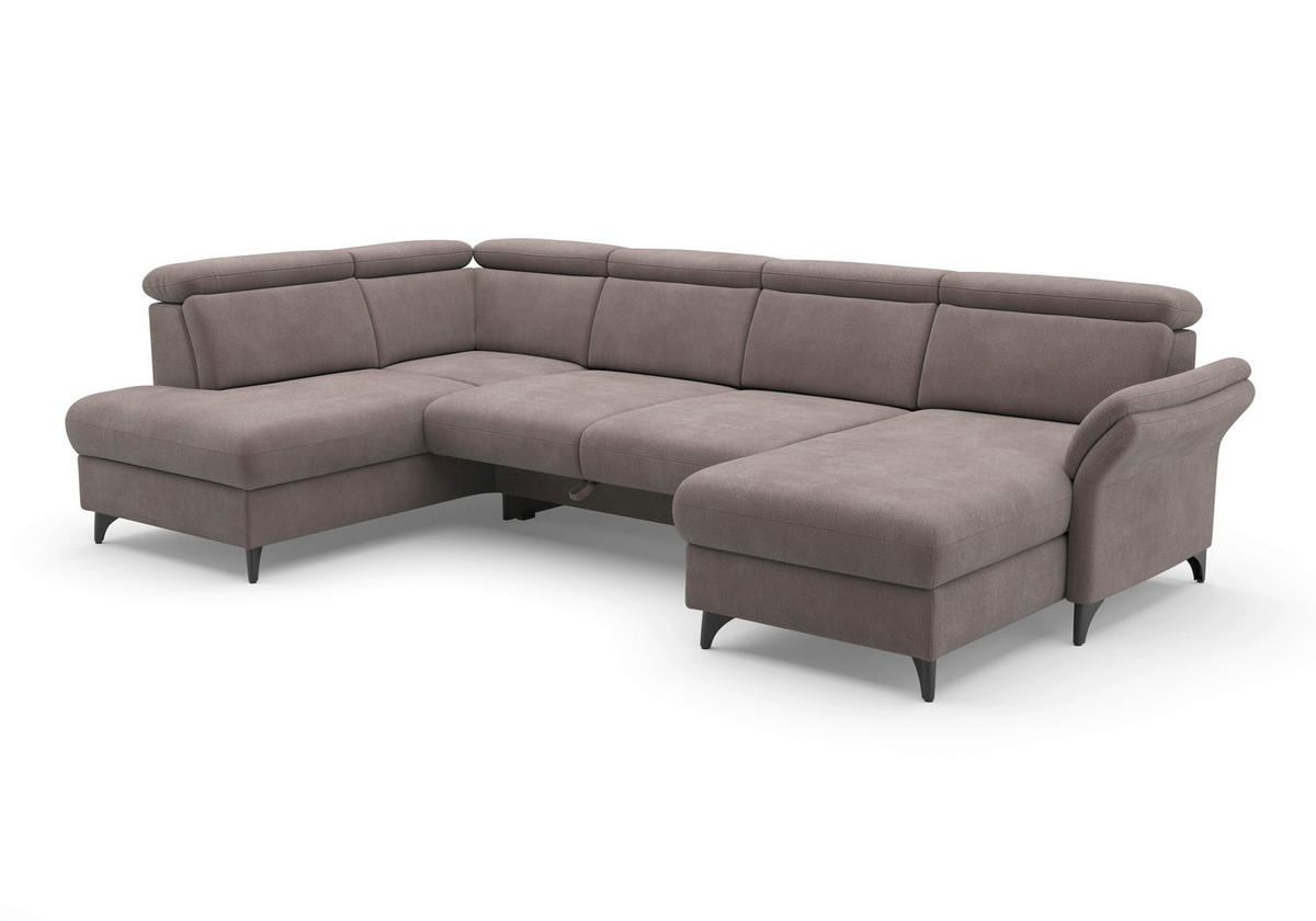 WOHNLANDSCHAFT GLENDALE E in Flachgewebe Taupe  - Taupe/Schwarz, KONVENTIONELL, Textil/Metall (193/321/166cm) - Sit & More