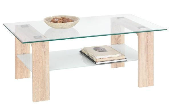 COUCHTISCH Sicherheitsglas 110/65/45 cm rechteckig Weiß, Sonoma Eiche  - Eichefarben/Weiß, Design, Glas/Holzwerkstoff (110/65/45cm) - Carryhome