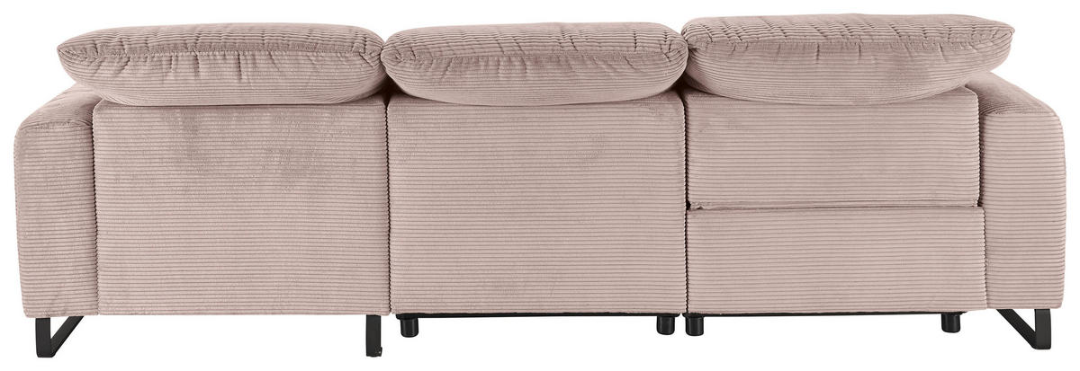 ECKSOFA in Cord Rosa  - Schwarz/Rosa, Konventionell, Textil/Metall (266/180cm) - Hom`in
