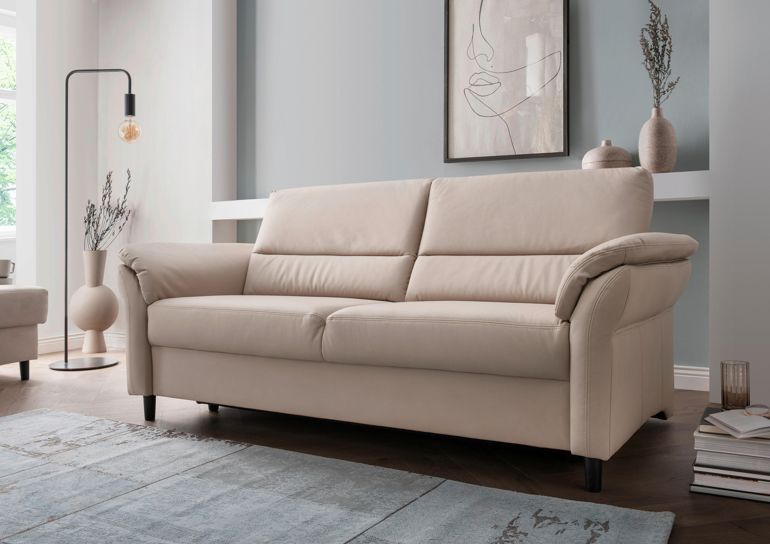 3-SITZER-SOFA Lederlook Beige  - Beige/Schwarz, MODERN, Holz/Textil (192/90/89cm) - Livetastic