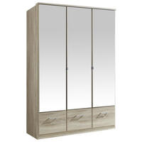 GARDEROB MED GÅNGJÄRN 135/199,5/58 cm 3-dörrar - aluminiumfärg/ekfärgad, Klassisk, metall/trämaterial (135/199,5/58cm) - MID.YOU