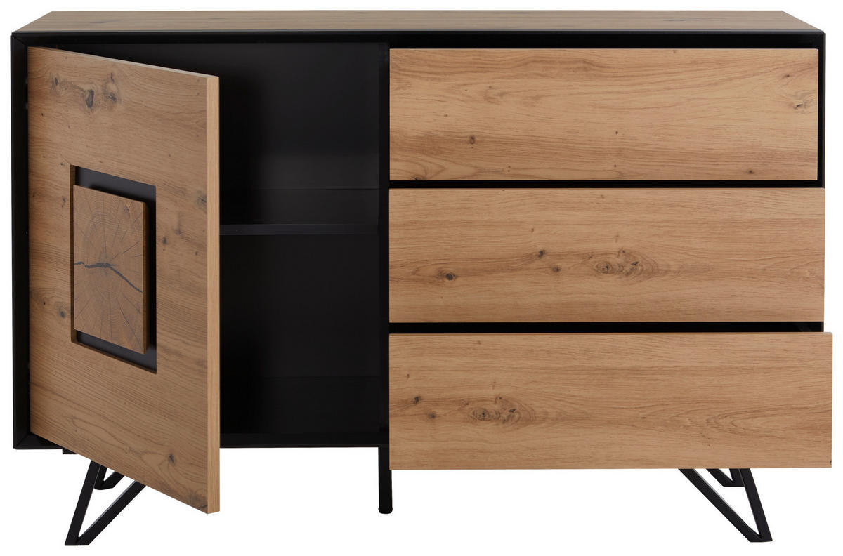 KOMODA, črna, barve hrasta  - črna/barve hrasta, Design, kovina/leseni material (116/75/40cm) - Xora
