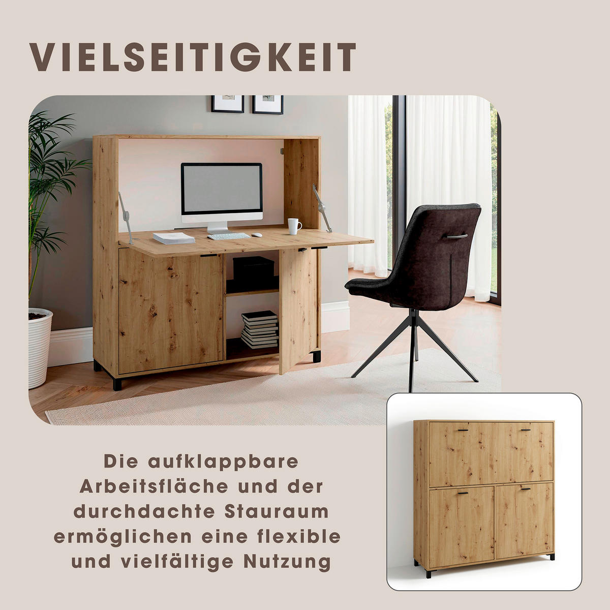 SEKRETÄR 120/40/127 cm  in Eiche Artisan  - Schwarz/Eiche Artisan, MODERN, Holzwerkstoff/Kunststoff (120/40/127cm) - MID.YOU
