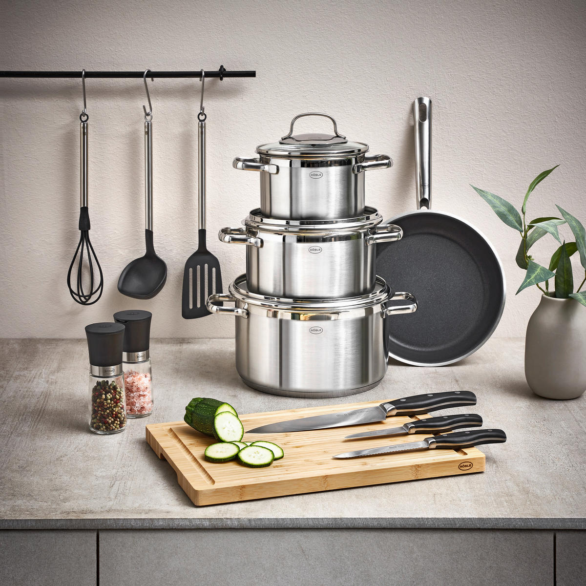 KOCHTOPFSET GOURMET-SET ELEGANCE 13-teilig  - Basics, Metall (37,8/29/59cm) - Rösle