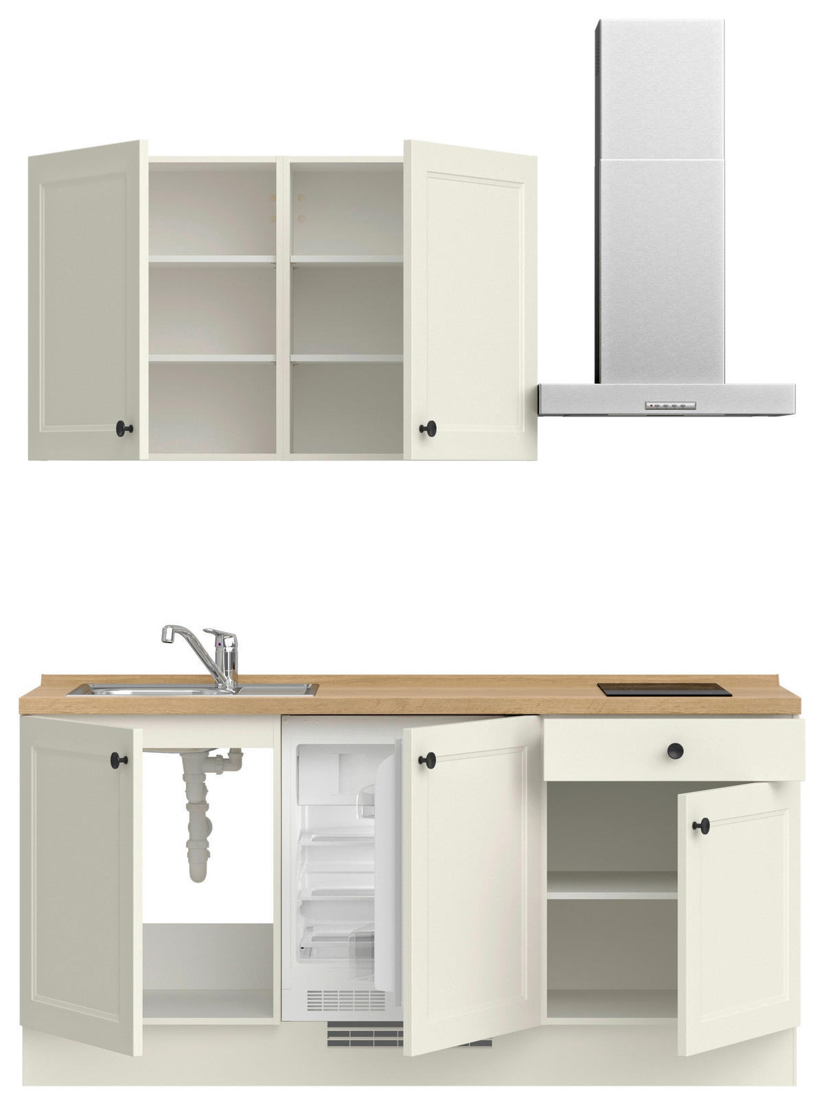 KÜCHENBLOCK Cascada 180 cm  in Weiß, Eichefarben  - Eichefarben/Schwarz, MODERN, Holzwerkstoff/Metall (180cm) - Nobilia