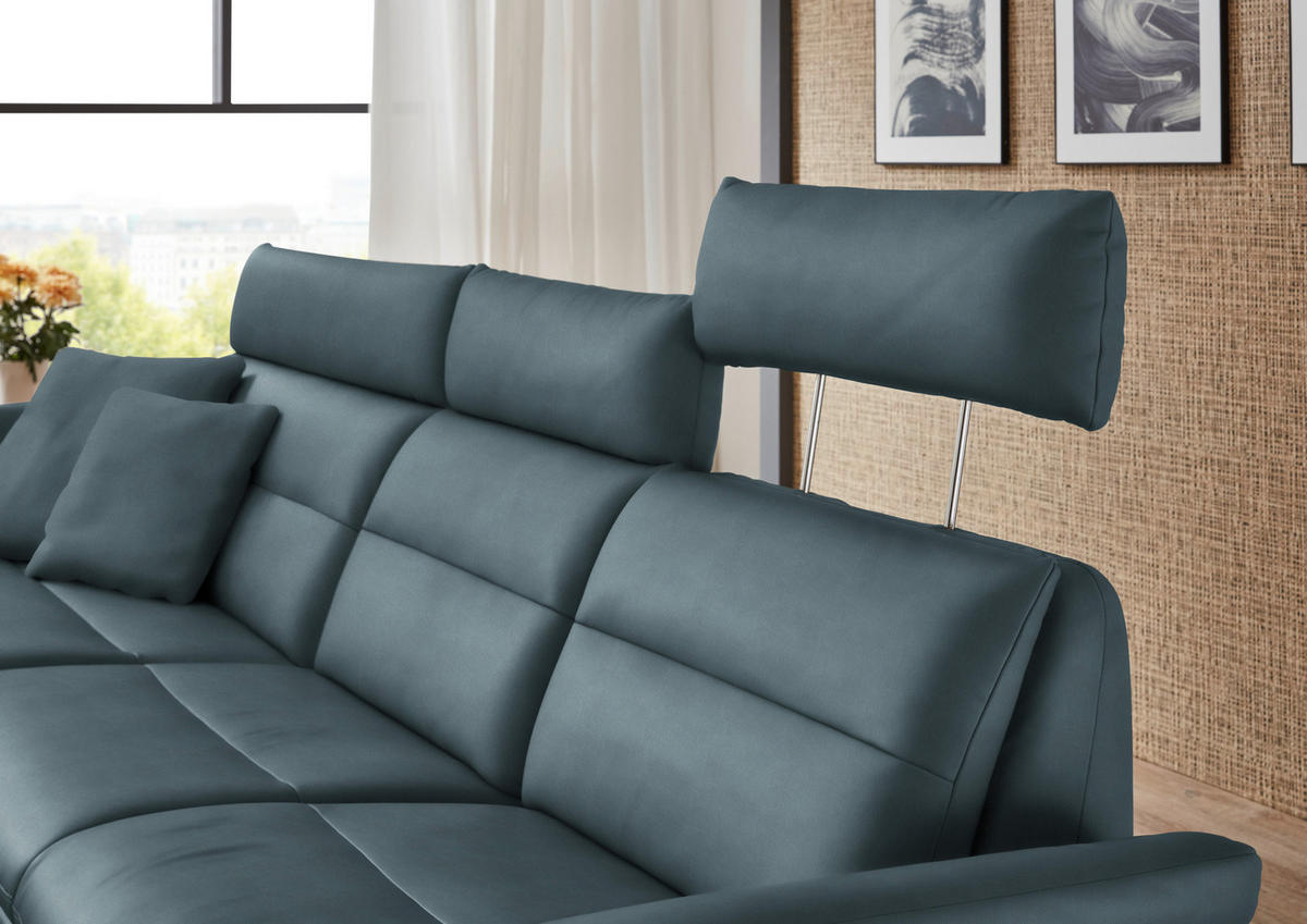 ECKSOFA in Echtleder Blaugrau  - Blaugrau/Schwarz, Design, Leder/Metall (169/298cm) - Dieter Knoll