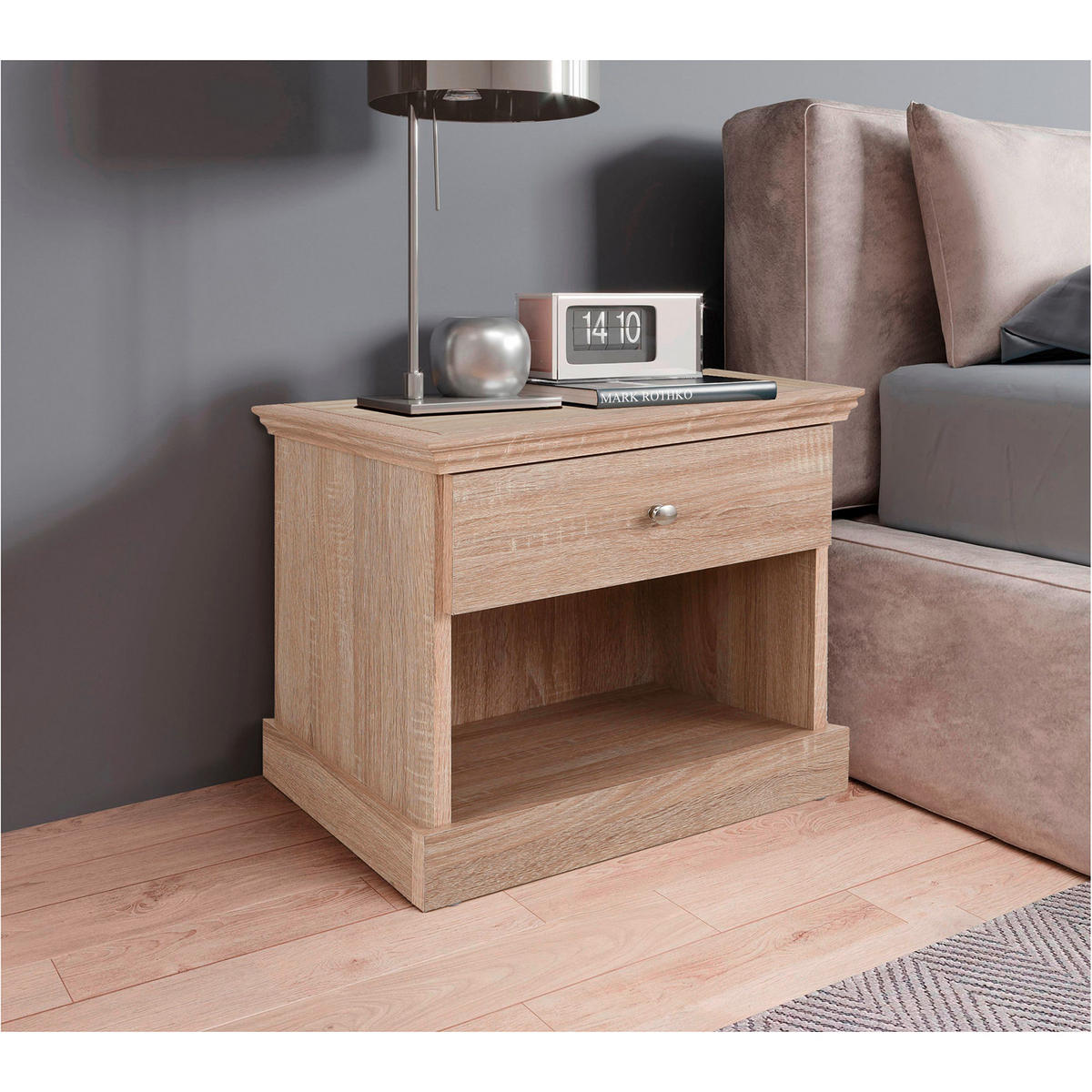 NACHTTISCH 45/50/35 cm  - Eichefarben/Silberfarben, Design, Holzwerkstoff/Metall (45/50/35cm) - MID.YOU