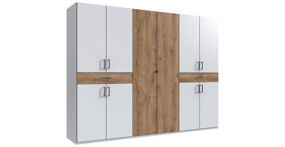 DREHTÜRENSCHRANK  in Weiß, Plankeneiche  - Plankeneiche/Schwarz, KONVENTIONELL, Holzwerkstoff/Kunststoff (270/208/58cm) - Carryhome
