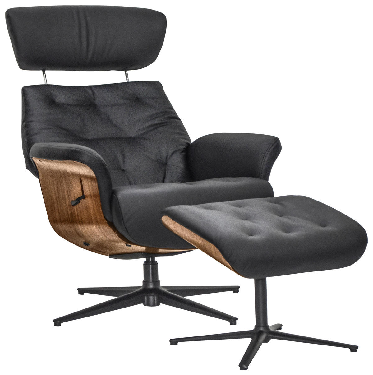 POČIVALNIK S PODNOŽNIKOM,  črna, barva oreha les, tekstil, usnje - črna/barva oreha, Design, kovina/tekstil (77/86-106/82-108cm) - Xora