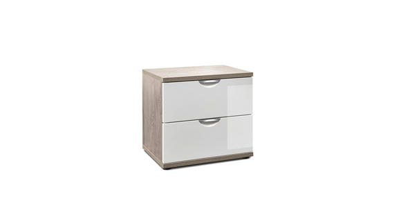 NACHTKÄSTCHEN in Weiß, Eichefarben - Eichefarben/Silberfarben, KONVENTIONELL, Holzwerkstoff/Metall (50/46,5/38cm) - Xora