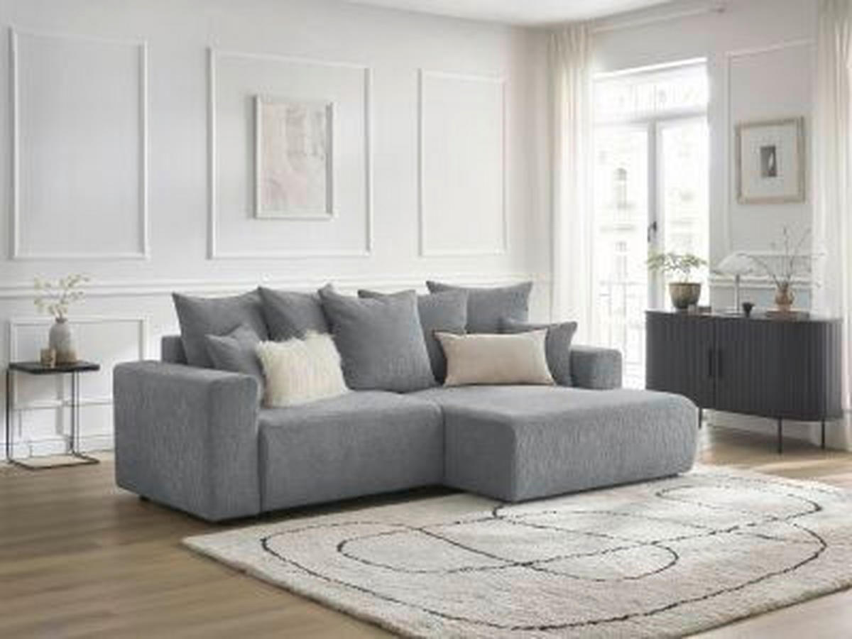 ECKSOFA Ottomane rechts  ATILLA Dunkelgrau Struktur  - Dunkelgrau/Schwarz, MODERN, Kunststoff/Textil (244/149cm)