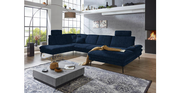 WOHNLANDSCHAFT in Velours Dunkelblau - Schwarz/Dunkelblau, Design, Textil/Metall (208/344/180cm) - Dieter Knoll