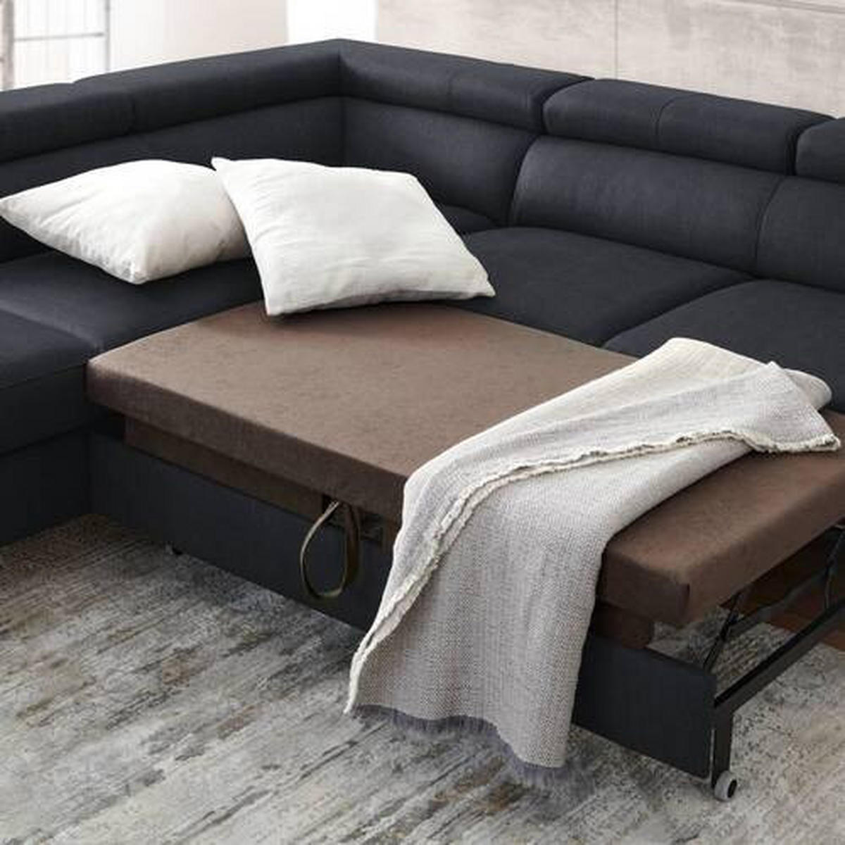 CloseUp von Celina Home ECKSOFA Schwarz Echtleder.