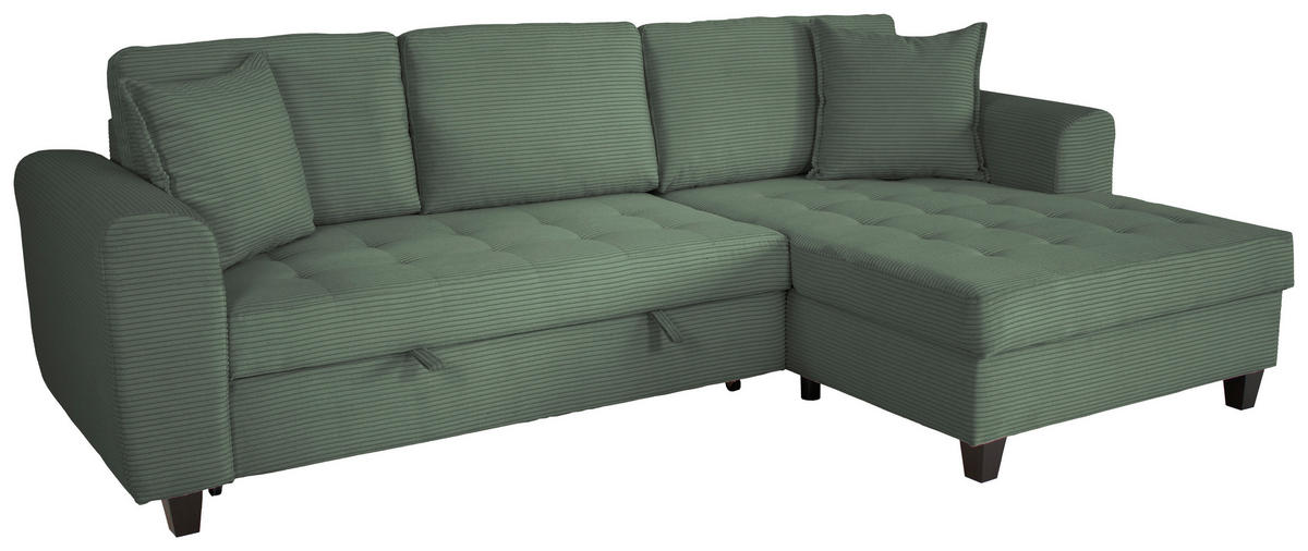 ECKSOFA MORITZ Dunkelgrün Cord Zierkissen, Bettkasten  - Dunkelgrün, Trend, Textil (265/155cm) - P & B