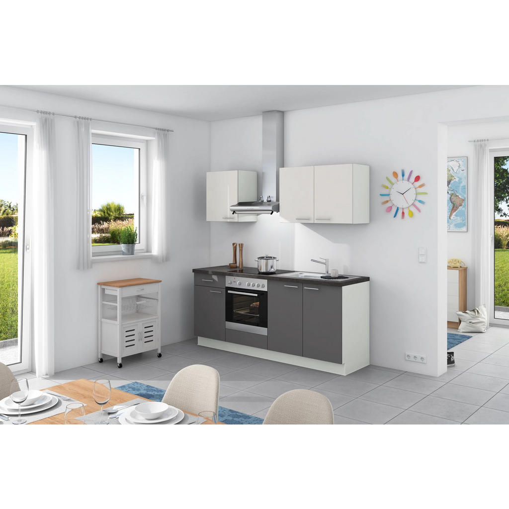 Küchenzeile Base ohne Geräte 200 cm Weiß/Anthrazit