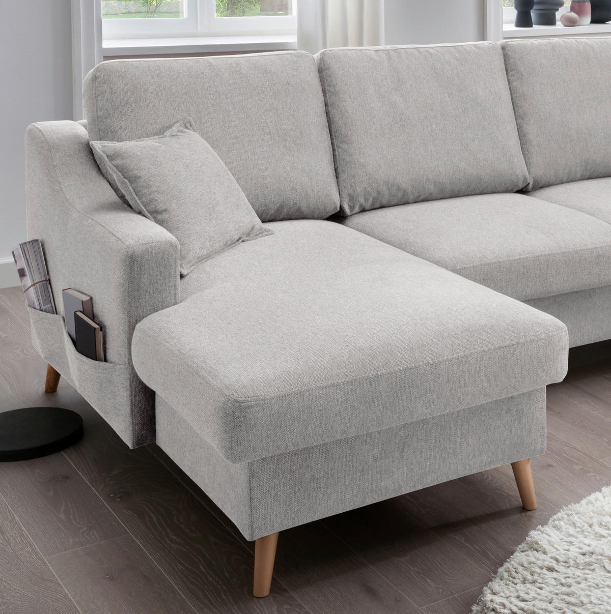 WOHNLANDSCHAFT in Chenille Grau  - Naturfarben/Grau, KONVENTIONELL, Holz/Textil (150/301/200cm) - Livetastic