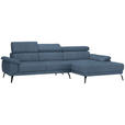 ECKSOFA in Velours Blau  - Blau/Schwarz, Design, Textil/Metall (295/187cm) - Novel