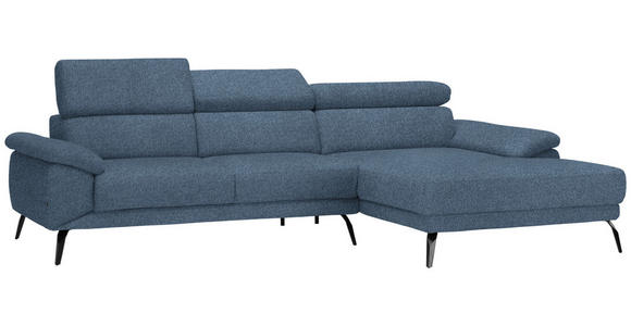 ECKSOFA in Velours Blau  - Blau/Schwarz, Design, Textil/Metall (295/187cm) - Novel