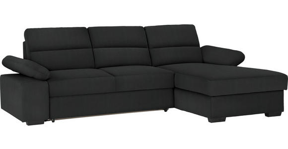 ECKSOFA in Webstoff Schwarz  - Dunkelbraun/Schwarz, KONVENTIONELL, Kunststoff/Textil (258/166cm) - Cantus