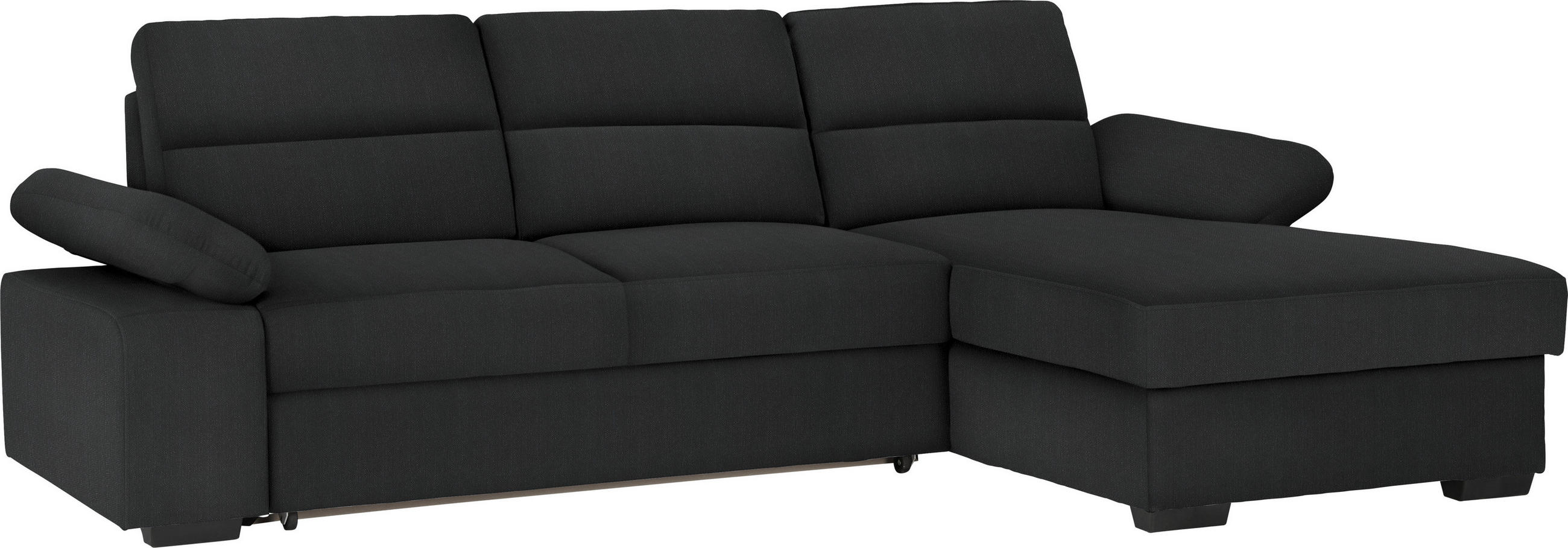 ECKSOFA in Webstoff Schwarz  258/166 cm  - Dunkelbraun/Schwarz, KONVENTIONELL, Kunststoff/Textil (258/166cm) - Cantus