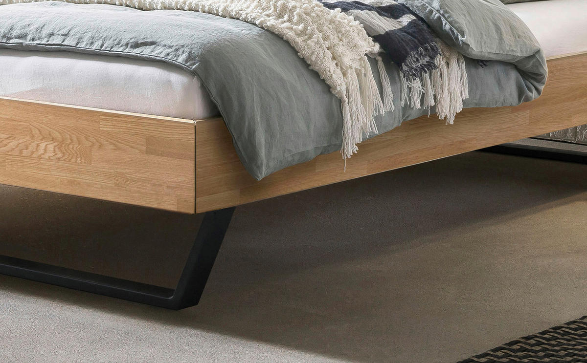 BETT 140/200 cm,  in Schwarz, Eichefarben  - Eichefarben/Schwarz, KONVENTIONELL, Holz/Metall (140/200cm) - Hasena