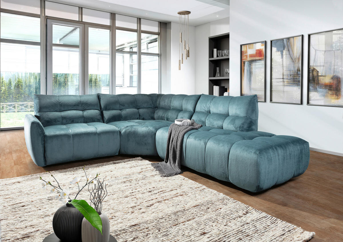 ECKSOFA Petrol Flachgewebe  - Petrol/Schwarz, MODERN, Kunststoff/Textil (235/275cm) - Landscape