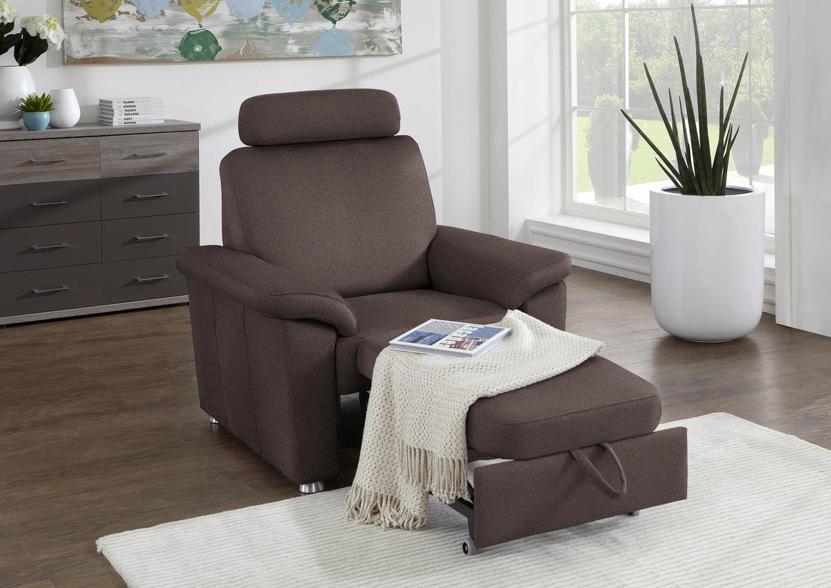 FERNSEHSESSEL in Webstoff Dunkelbraun  - Dunkelbraun/Silberfarben, Konventionell, Textil/Metall (102/91/91-159cm) - Beldomo System